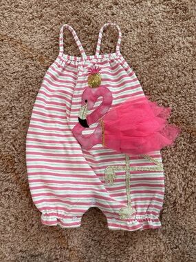 Mud Pie Pink & White Striped Flamingo Tutu One-Piece
